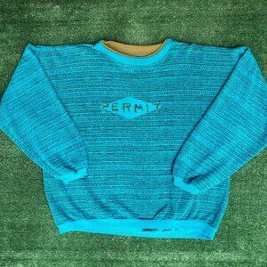 Vintage 90s Permit Skate Surf Geometric Crewneck Sweatshirt All Over Print Blue